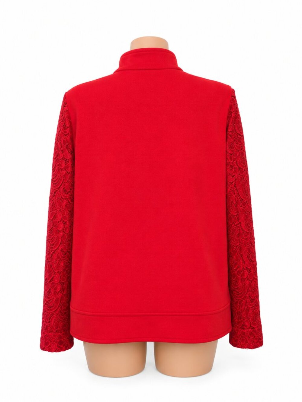 C. Wonder by Christian Siriano Red Lace Sleeve Asymmetrical Zip Jacket Large - Picture 4 of 7